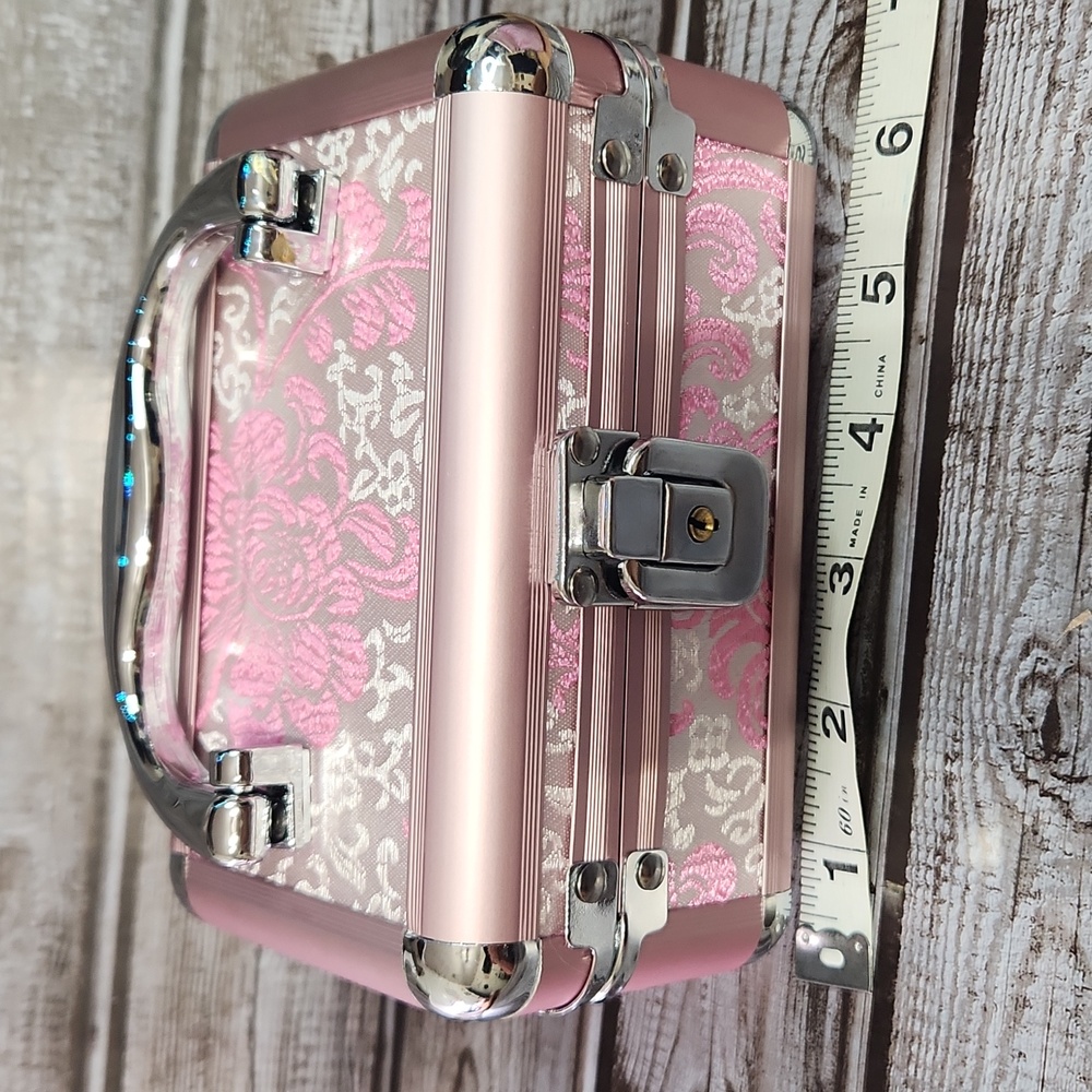 Pink Floral Jewelry Case with Silver Hardware